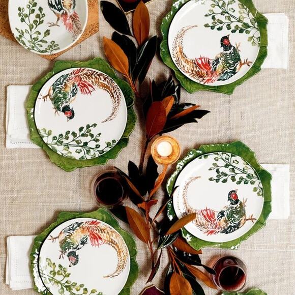 Vietri Fauna Pheasant Ceramic Salad Plates 9in Set of 4 Limited Edition New - Picture 4 of 14